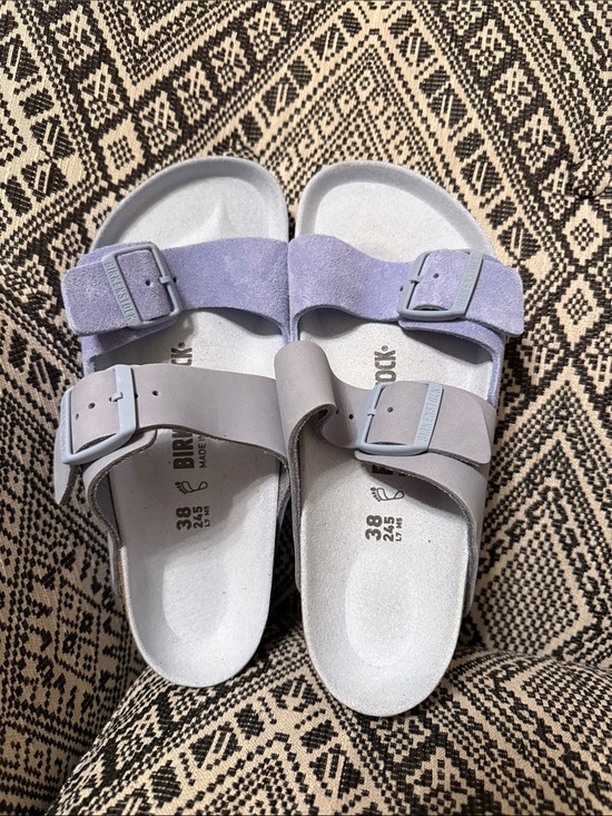 Birkenstock Shoes - Birkenstock Two-Strap Sandals in Light blue/lavender & Light Gray